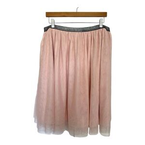 Pale Pink Layered Tulle Midi Skirt Elastic Waist L–XL Romantic Ballet Style